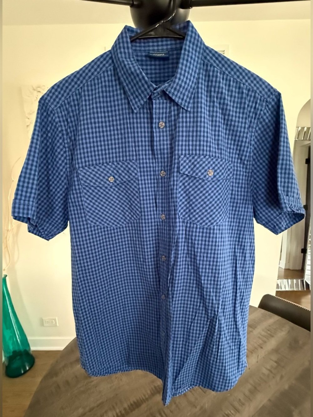 Men's Blue Gingham Short-Sleeve Button Shirt